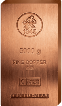 Copper bar by Heimerle + Meule, stamped 5000 g FINE COPPER 999
