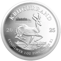 Krügerrand 1 Unze Silber 2025 mit Privy Mark, Springbock-Seite mit dem Zeichen