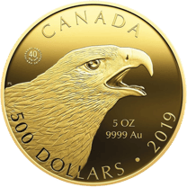 Steinadler 2019 in Gold, Bildseite mit dem Kopf eines Steinadlers