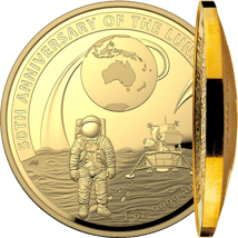 1 Unze Gold 50 Jahre Mondlandung 2019 PP (750er Auflage | Gewölbt | inkl. Etui & Zertifikat)