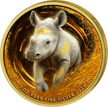 1 Unze Silber Afrikanische Tierbabys Nashorn 2025 (Auflage: 100 | teilvergoldet)