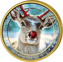 1 Unze Silber Rudolph das Rentier 2025 (Auflage: 100 | Rubin | teilvergoldet)