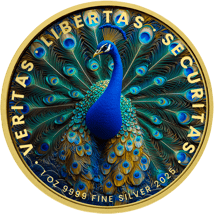 1 Unze Silber Pfau 2025 (Auflage: 100 | teilvergoldet)