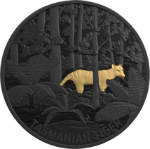 1 Unze Silber Tasmanischer Tiger 2019 PP (Auflage: 5.000 | Teilvergoldet | Black-Nickel-Veredelung)