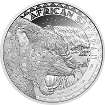 1kg Silber African Safari II Leopard 2023 (Auflage: 100 | Polierte Platte | Zertifikat Nr. 100)
