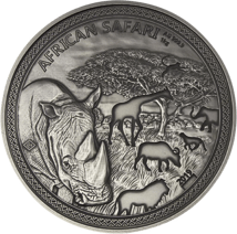1kg Silber African Safari Nashorn 2019 (Auflage: 100 | Antik Finish | Zertifikat Nr. 001)