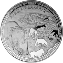 1kg Silber African Safari Nashorn 2019 (Auflage: 100 | Polierte Platte | Zertifikat Nr. 001)