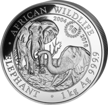 1 kg Silber Somalia Elefant 2004-2018 (Jubiläumsausgabe: 15 Jahre | Auflage: 500)