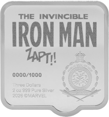2 Unze Silber Marvel Iron Man 2026 (Auflage: 1.000 | Ultra High Relief | Polierte Platte)