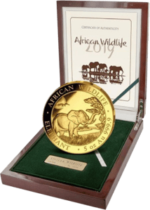 5 Unze Gold Somalia Elefant 2019 PP (Auflage: 50 Münzen)