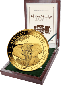 5 Unze Gold Somalia Elefant 2021 PP (Auflage: 50 | Polierte Platte)