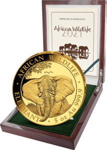 5 Unze Gold Somalia Elefant 2021 PP (Auflage: 50 | Polierte Platte | Nummer 1)