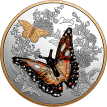 500g Silber Murano Monarch Butterfly 2025 (Auflage: 800 | teilvergoldet | Polierte Platte)
