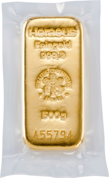 500g Goldbarren Heraeus (Gussbarren)