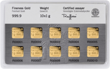 10 x 1g Heraeus Multicard Goldbarren