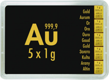 5 x 1g Gold Tafelbarren Combibarren (Valcambi)