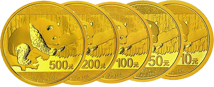 Gold China Panda 2016 Complete Set (10 - 500 Yuan)