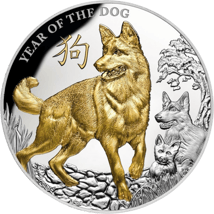 5 Unze Silber Hund PP 2018 (Niue 8$ | teilvergoldet)