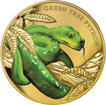 1 Unze Gold Niue Grüner Baumpython PP (Auflage: 150 | Coloriert | Polierte Platte)