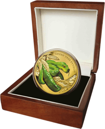 1 Unze Gold Niue Grüner Baumpython PP (Auflage: 150 | Coloriert | Polierte Platte)