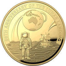 1 Unze Gold 50 Jahre Mondlandung 2019 PP (750er Auflage | Gewölbt | inkl. Etui & Zertifikat)