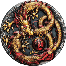 2 Unze Silber Drache 2020 (Auflage: 888 | coloriert | Antik Finish)
