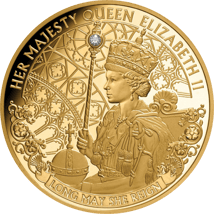 1 Unze Gold Long May She Reign 2020 PP (Auflage: 150 | Polierte Platte | mit echtem Diamant)