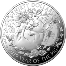 1kg Silber Lunar Serie RAM Schwein 2019 PP (Auflage: 100 | Polierte Platte)