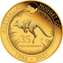 2 Unze Gold Känguru Nugget 35. Jubiläum 2021 PP (Auflage: 150 | Polierte Platte)