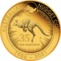 5 Unze Gold Känguru Nugget 35. Jubiläum 2021 PP (Auflage: 75 | Polierte Platte)
