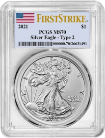 1 Unze Silber American Eagle 2021 (Typ II) MS-70 PCGS