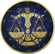 1 oz Silver Zodiac Sign Libra (Mintage: 100 | gold-plated on both sides)