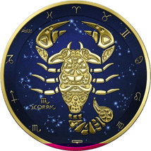 1 oz Silver Zodiac Scorpio (Mintage: 100 | gold-plated on both sides)