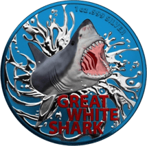 1 Unze Silber Weißer Hai 2021 (Auflage: 100 | coloriert | Space Blue)