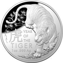 1 Unze Silber Lunar Serie RAM Tiger 2022 PP (Auflage: 7.500 | Gewölbt | Polierte Platte)