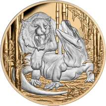 5 Unze Silber Tiger und Komodo 2022 PP (Auflage: 500 | Polierte Platte | teilvergoldet)