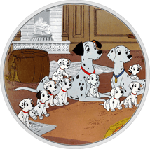 1 Unze Silber Disney 101 Dalmatiner - Familie 2022 (Auflage: 2.000 | coloriert | Polierte Platte)