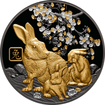 5 Unze Silber Jahr des Hasen 2023 (Auflage: 888 | Black Proof | teilvergoldet)
