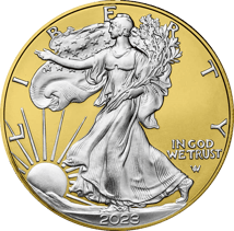 1 Unze Silber American Eagle 2023 Reverse gilded (Auflage: 100 | teilvergoldet Gelbgold)
