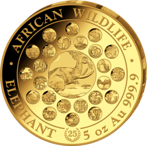 5 Unze Gold Somalia Elefant 25. Jubiläum 2023 PP (Auflage: 25 | Polierte Platte)