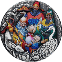 5 Unze Silber Fu Lu Shou 2023 AF (Auflage: 388 | Antik Finish | coloriert)