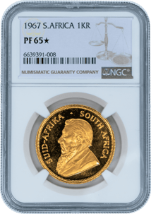 1 Unze Gold Krügerrand 1967 (inkl. SA-Mint Papiertasche | PF 65 | Slab)
