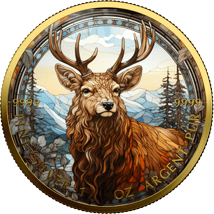 1 Unze Silber Maple Leaf 2023 Waldtiere Rothirsch (Auflage: 50 | coloriert | teilvergoldet)