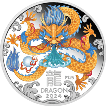 1 Unze Silber Lunar III Drache 2024 (Auflage: 6.000 | Polierte Platte | coloriert)