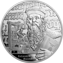 1 Unze Silber Inspirierende Ikonen Johannes Gutenberg 2024 (Auflage: 100 | Polierte Platte)