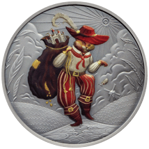 1 Unze Silber Märchen - Der gestiefelte Kater 2024 AF (Auflage: 1.000 | coloriert | Antik Finish)