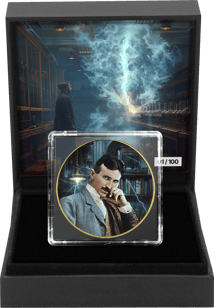 1 Unze Silber Nikola Tesla 2024 (Auflage: 100 | coloriert | teilvergoldet)