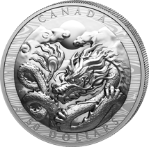 50 Dollar Kanada Silbermünze Jahr des Drachen 2024 (Auflage: 5.388 | beidseitig High Relief | Polierte Platte)