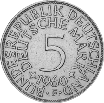 Deutschland 5 DM Silberadler 1960 Buchstabe F