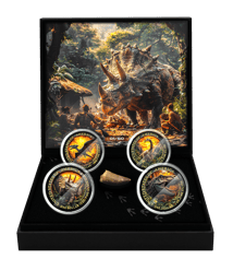 Dinosaur Silver Set 2024 (Mintage: 50 | partially gold-plated | with real dinosaur tooth)